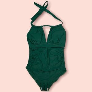 East elegant maternity swim wear small v neck halter one piece green NWT